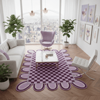Pink Checkerboard Rug with Scalloped Border - Area Rug