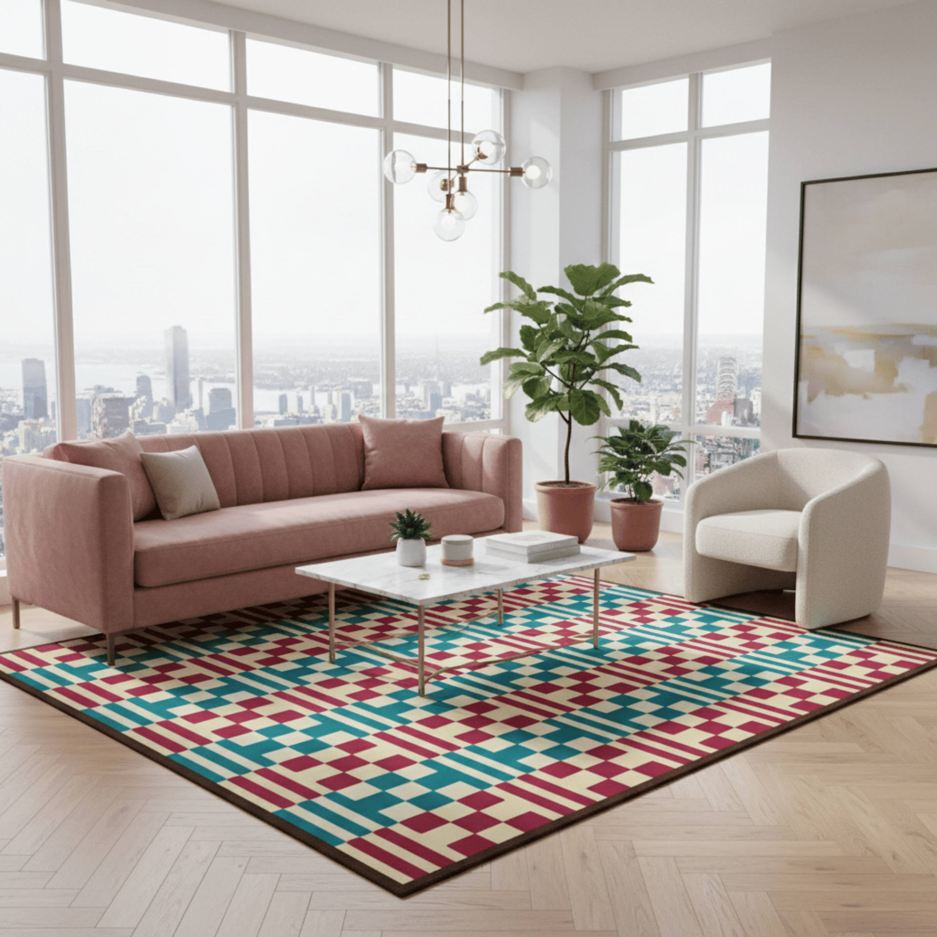 Checkerboard Rug – Retro 3D Geometric Pattern Art Rug