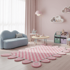 Pink Checkerboard Rug with Scalloped Border - Area Rug