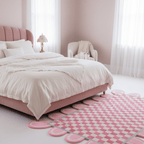 Pink Checkerboard Rug with Scalloped Border - Area Rug