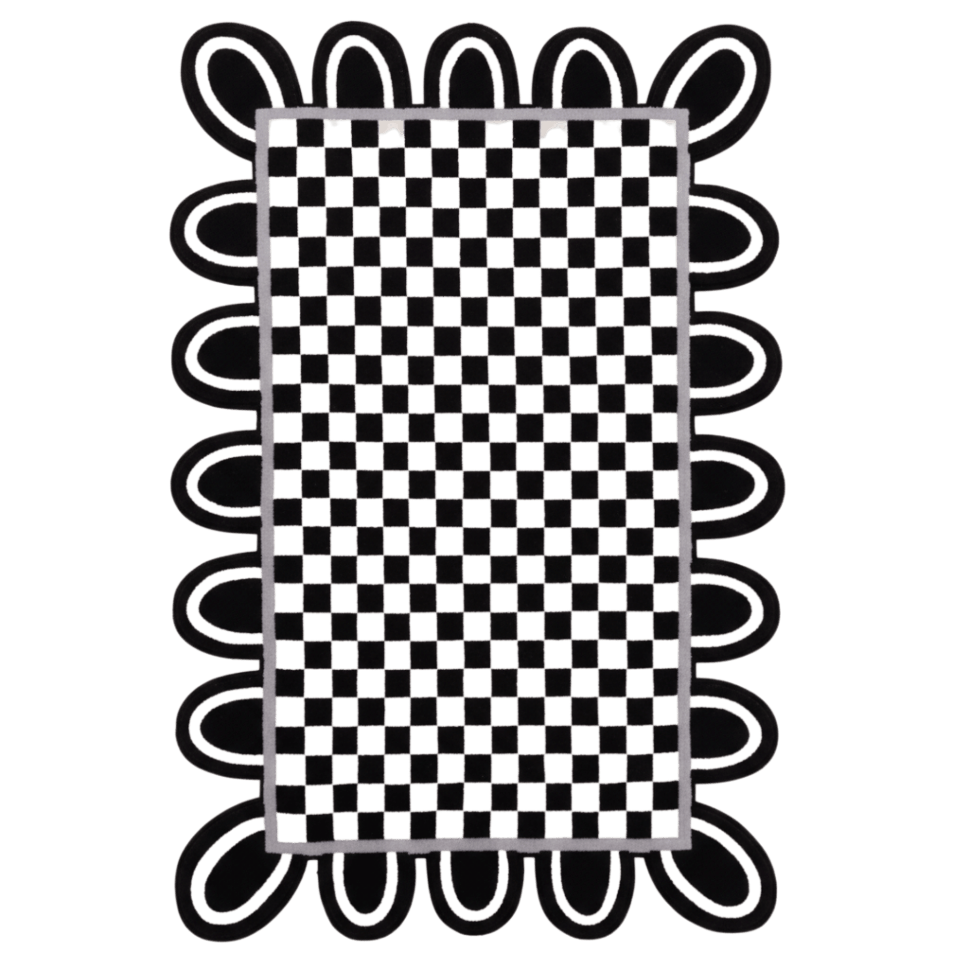 Pink Checkerboard Rug with Scalloped Border - Area Rug