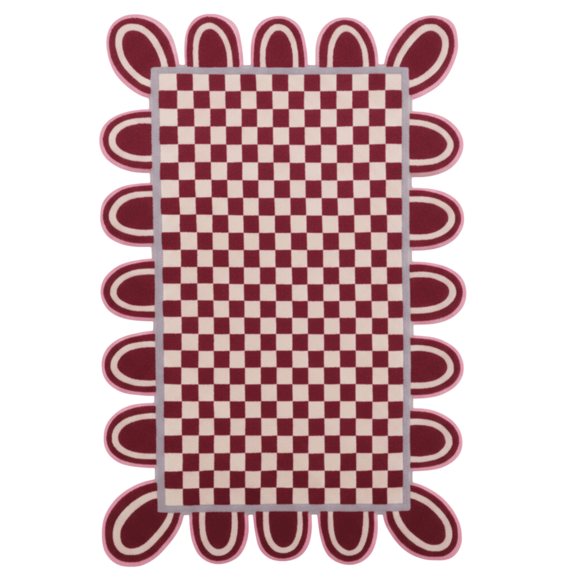 Pink Checkerboard Rug with Scalloped Border - Area Rug