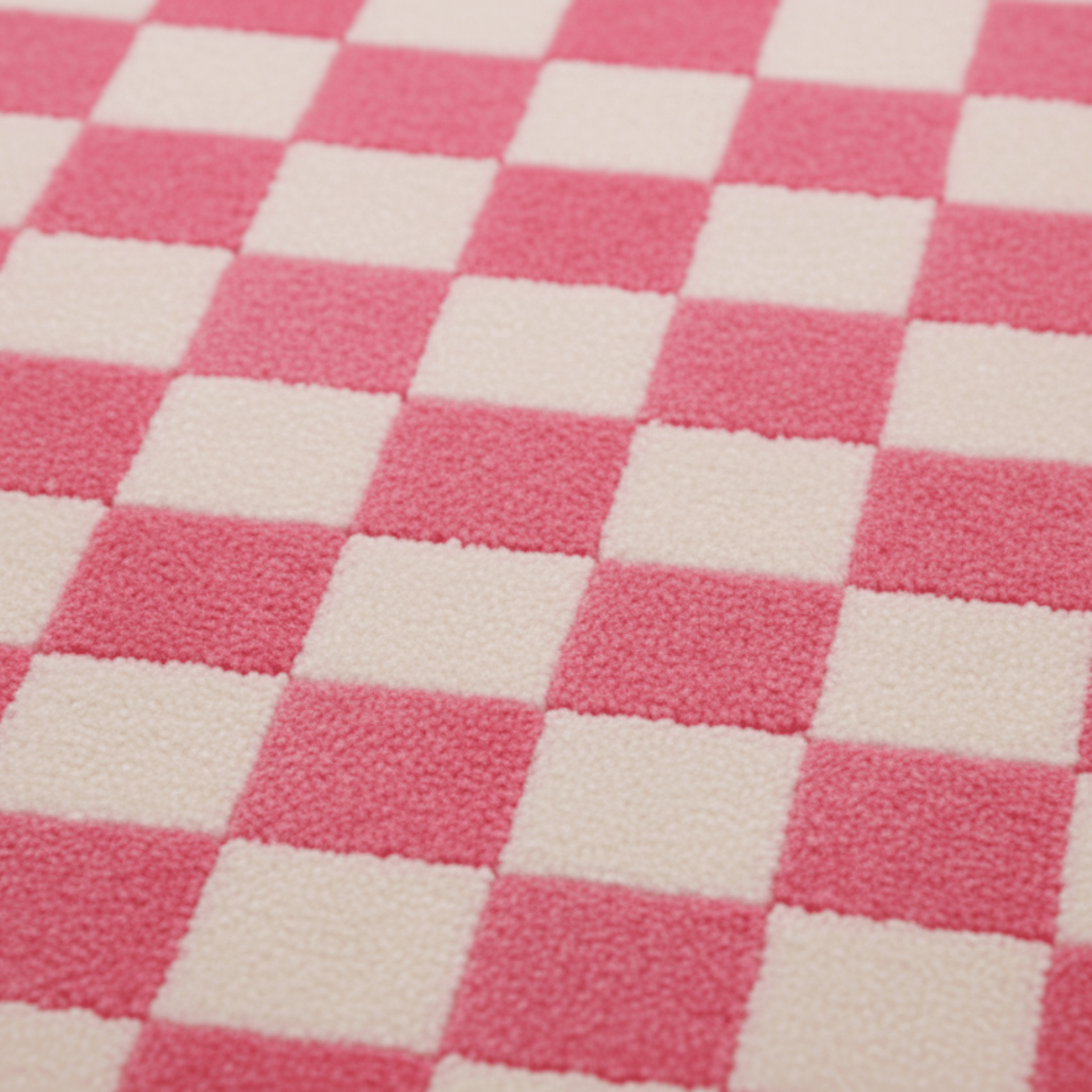Pink Checkerboard Rug with Scalloped Border - Area Rug