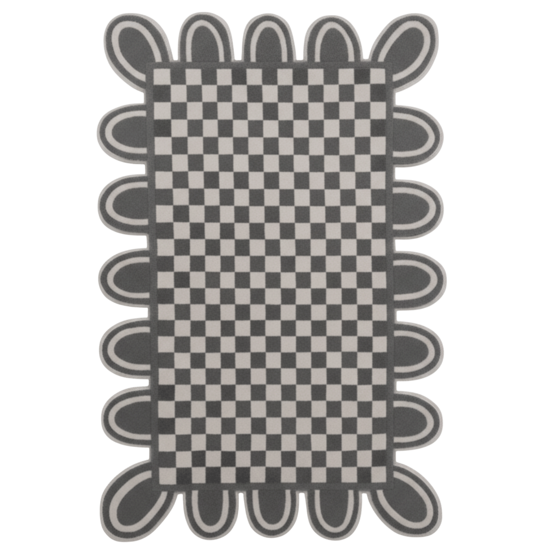 Pink Checkerboard Rug with Scalloped Border - Area Rug