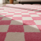 Pink Checkerboard Rug with Scalloped Border - Area Rug