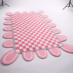 Pink Checkerboard Rug with Scalloped Border - Area Rug
