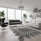 Pink Checkerboard Rug with Scalloped Border - Area Rug