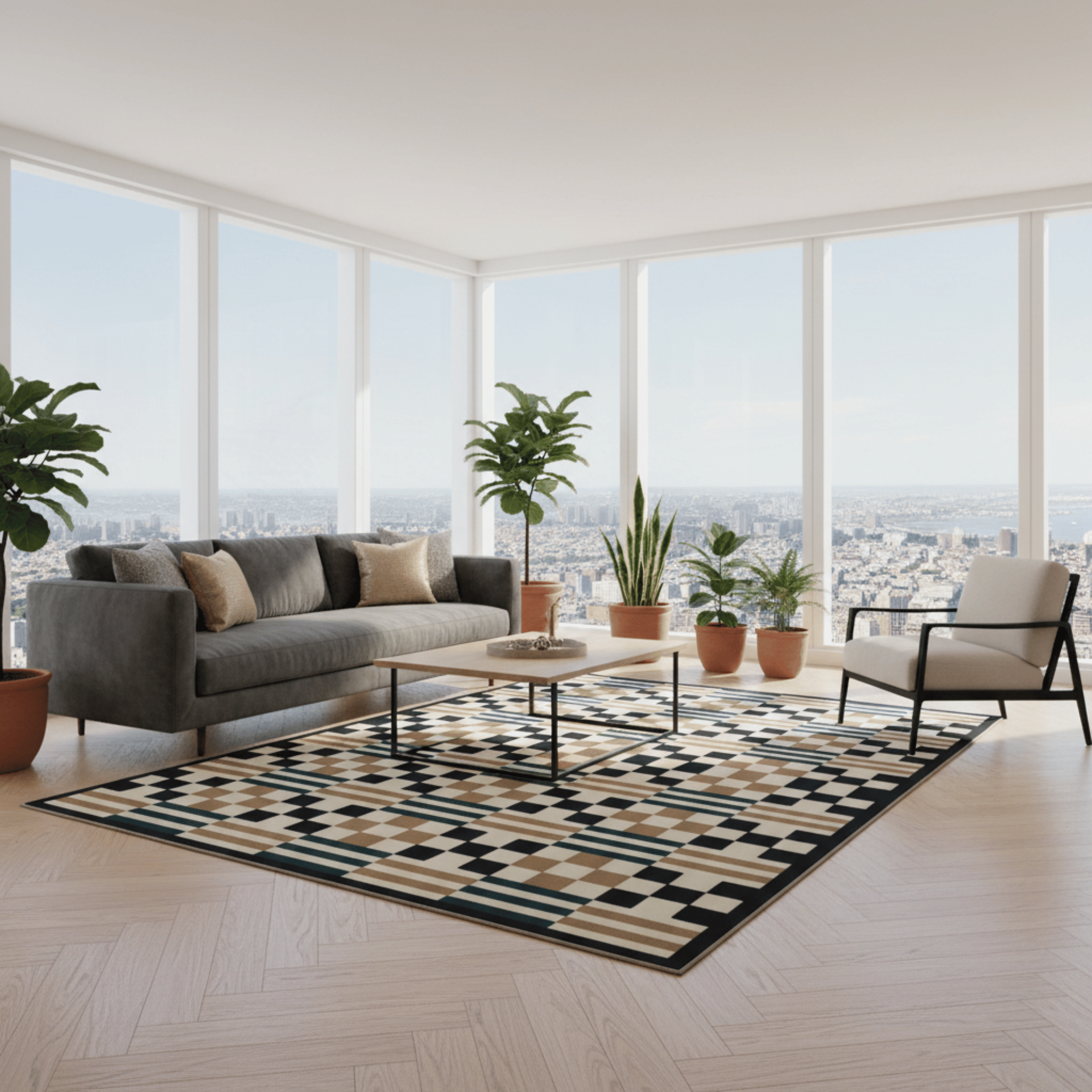 Checkerboard Rug – Retro 3D Geometric Pattern Art Rug