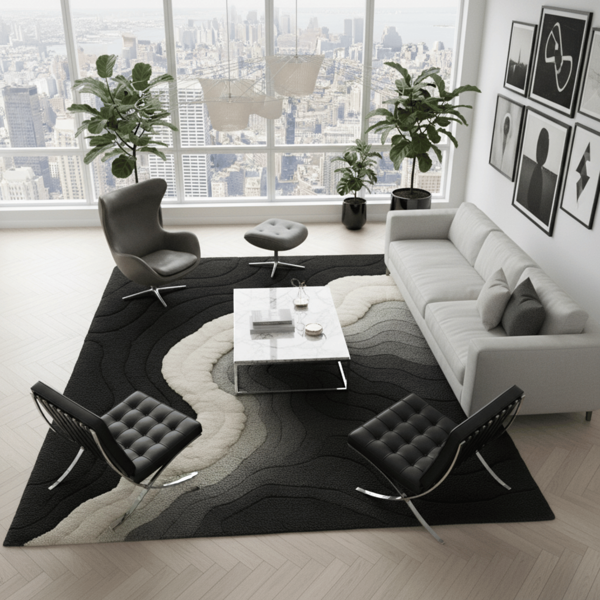 Mono Rug – Modern Monochrome 3D Wave Sculpted Rug