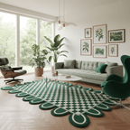 Pink Checkerboard Rug with Scalloped Border - Area Rug