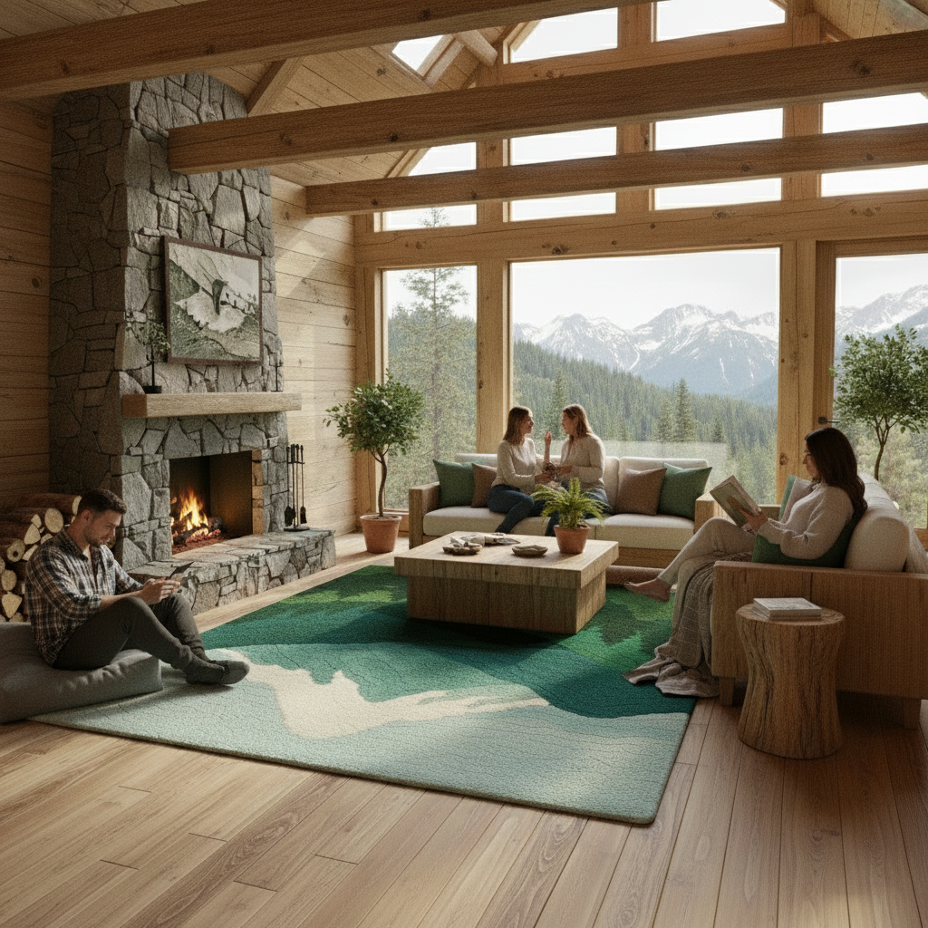 Alpine Rug Rugoora Lifestyle scene featuring Rug in a cozy rustic interior evoking mountain freshness by Rugoora