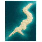 Azure Rug – a luxury handcrafted rug inspired by coastal waters and gentle ocean hues, made by Rugoora. Rug with wavy blue and cream pattern