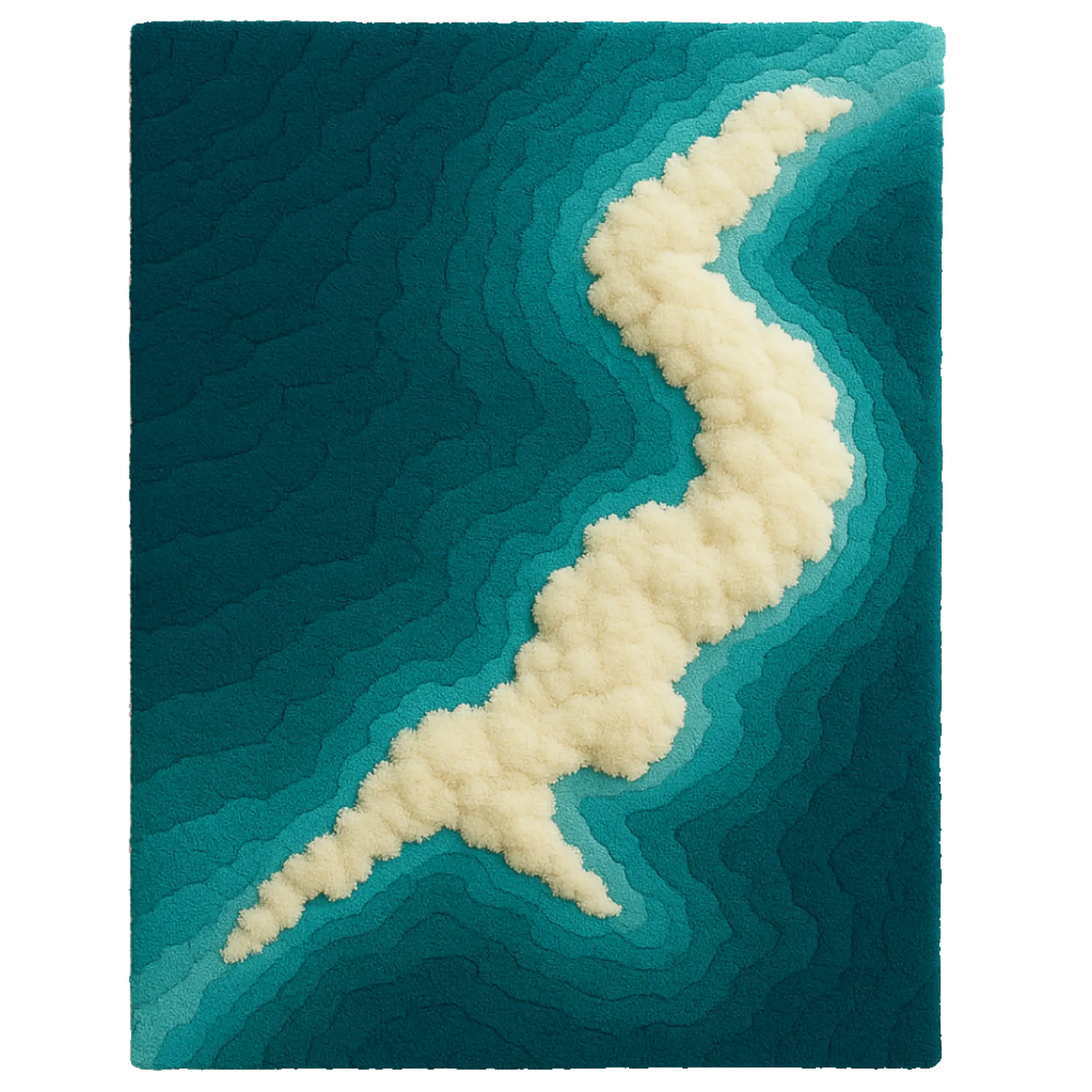 Azure Rug – a luxury handcrafted rug inspired by coastal waters and gentle ocean hues, made by Rugoora. Rug with wavy blue and cream pattern