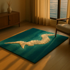 Azure Rug styled in a minimalist living room with soft daylight sunset and blue coastal tones by Rugoora