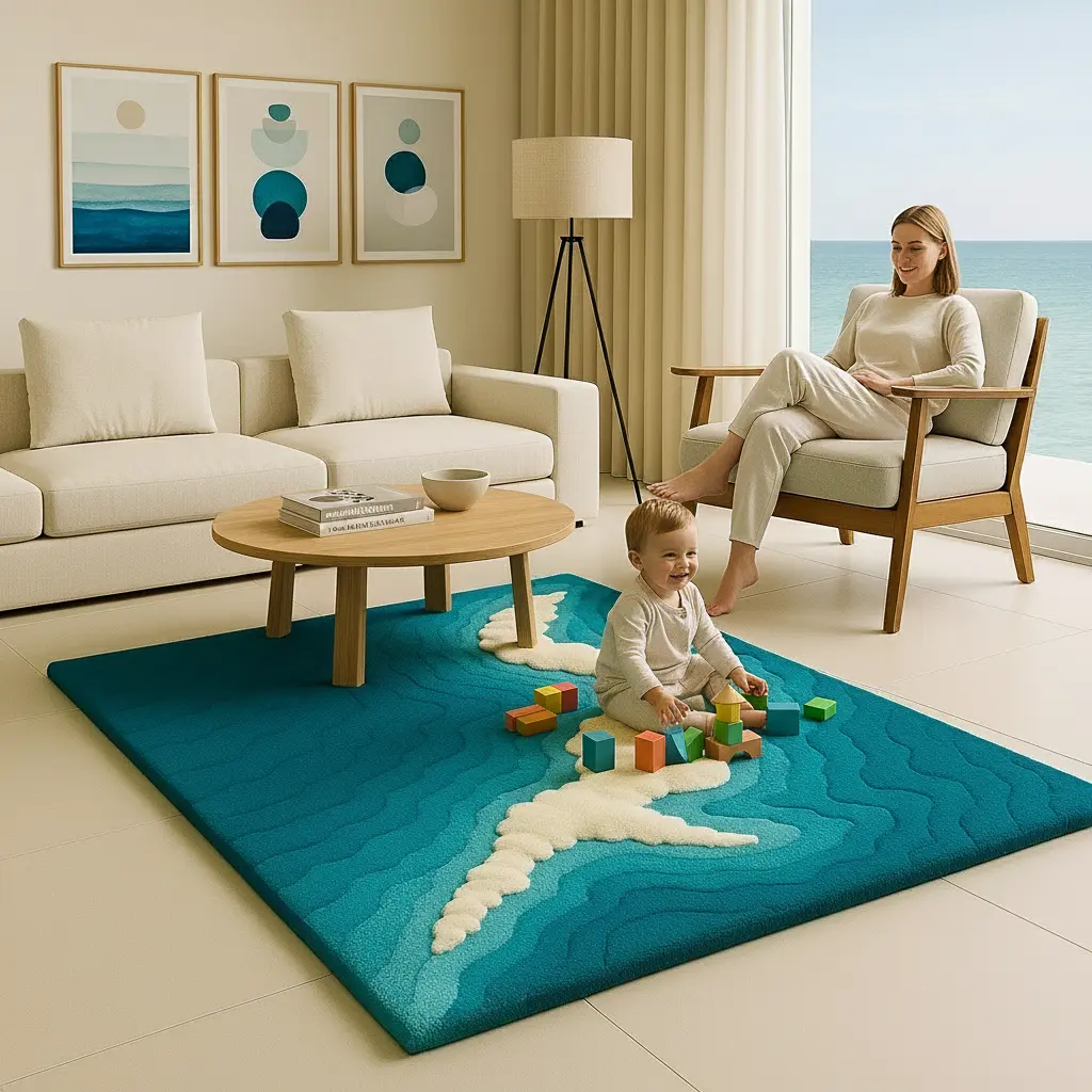 Premium handmade Azure Rug by Rugoora with refined coastal blue gradient that captures ocean tranquility