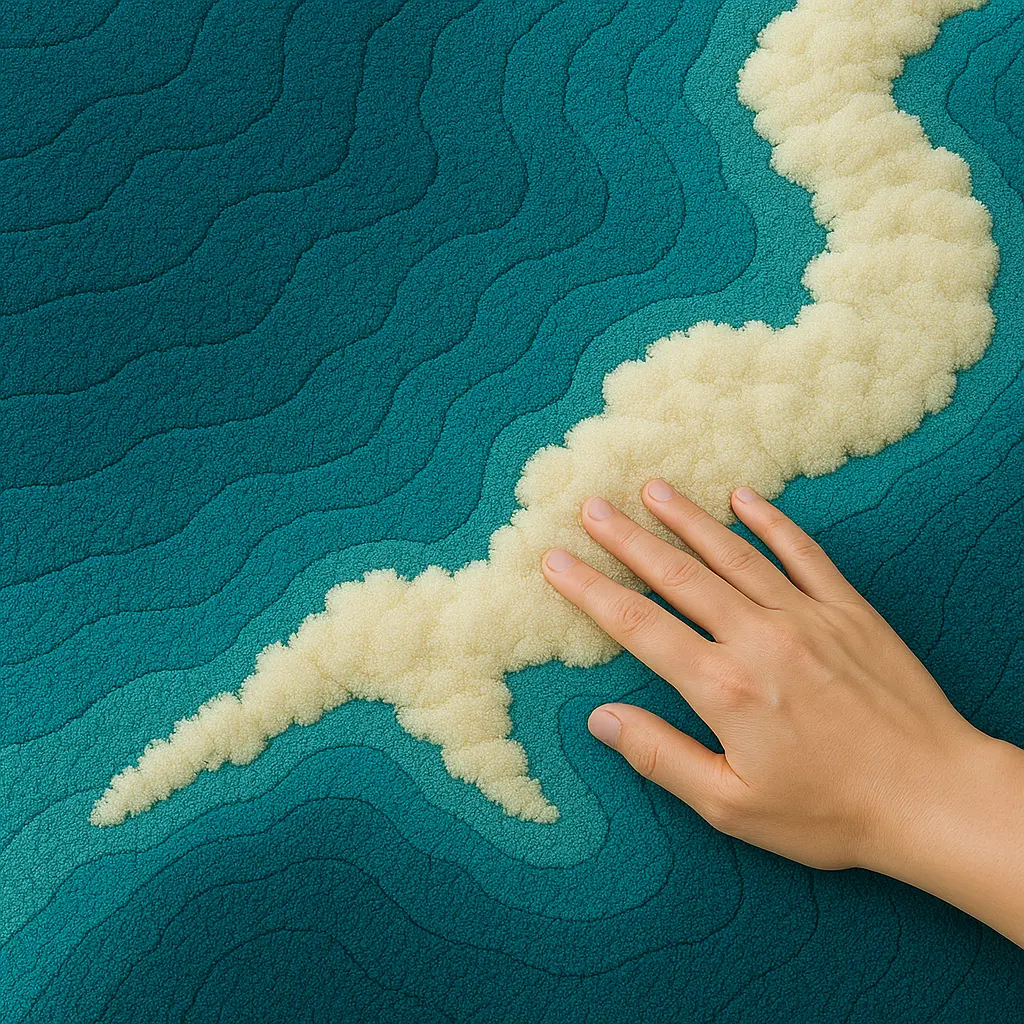 Texture detail of Azure Rug on  showing hand-tufted fibers and serene blue depth by Rugoora