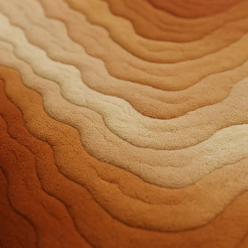 Artisan Clay Rug with hand-tufted boho texture combining desert warmth and organic sophistication by Rugoora - Close-Up - Mineral Vein Texture