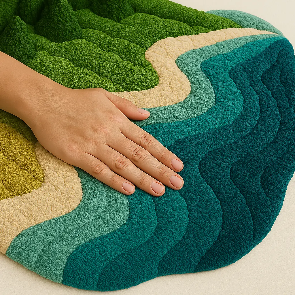 Coastal Rug Rugoora with hand-tufted floating texture reflecting calm and dimensional depth