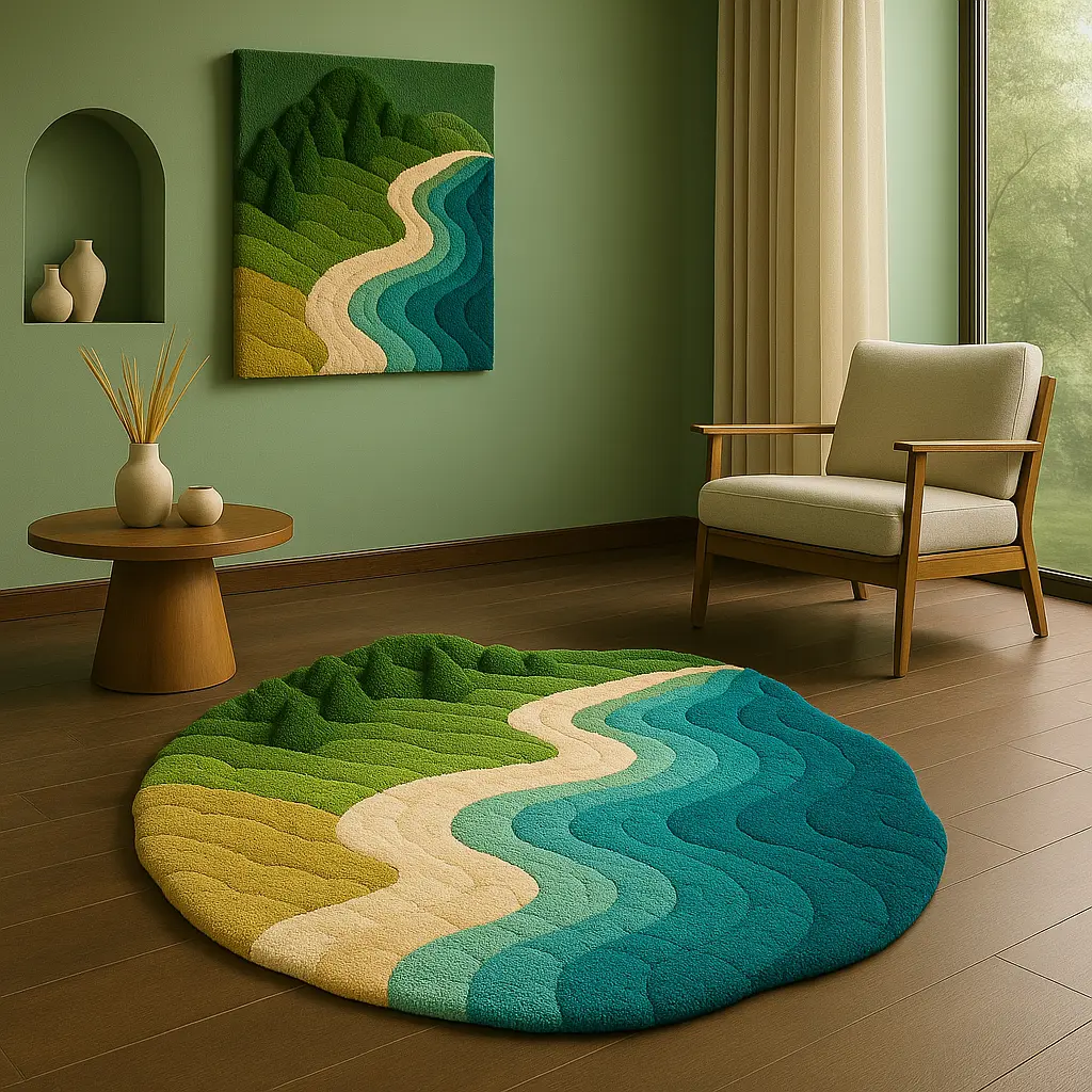 Coastal Rug Rugoora featuring serene 3D tufted finish and refined light movement