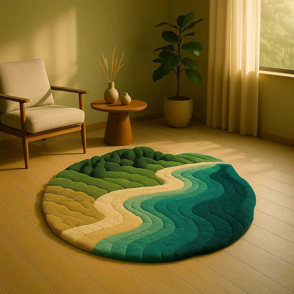 Coastal Rug Rugoora Lifestyle scene featuring Drift Rug adding depth and calm to a cozy modern interior