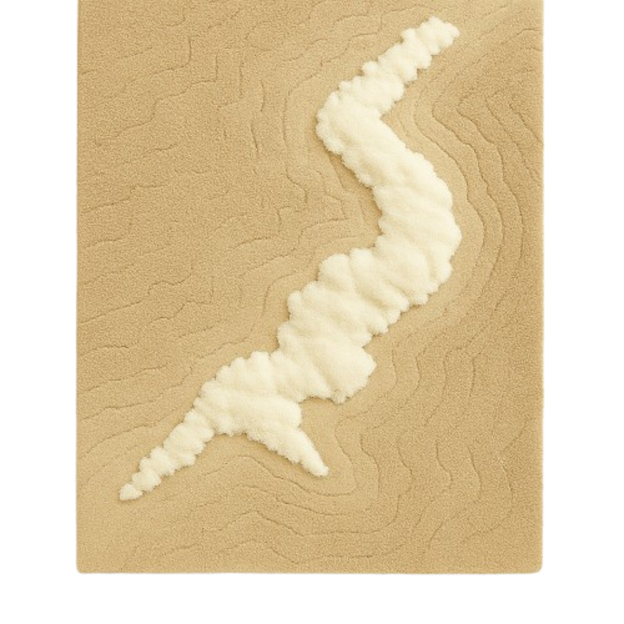 Beige textured rug with a white abstract design Cream Rug – a luxury handcrafted rug inspired by the gentle rhythm of shoreline waves, made by Rugoora.