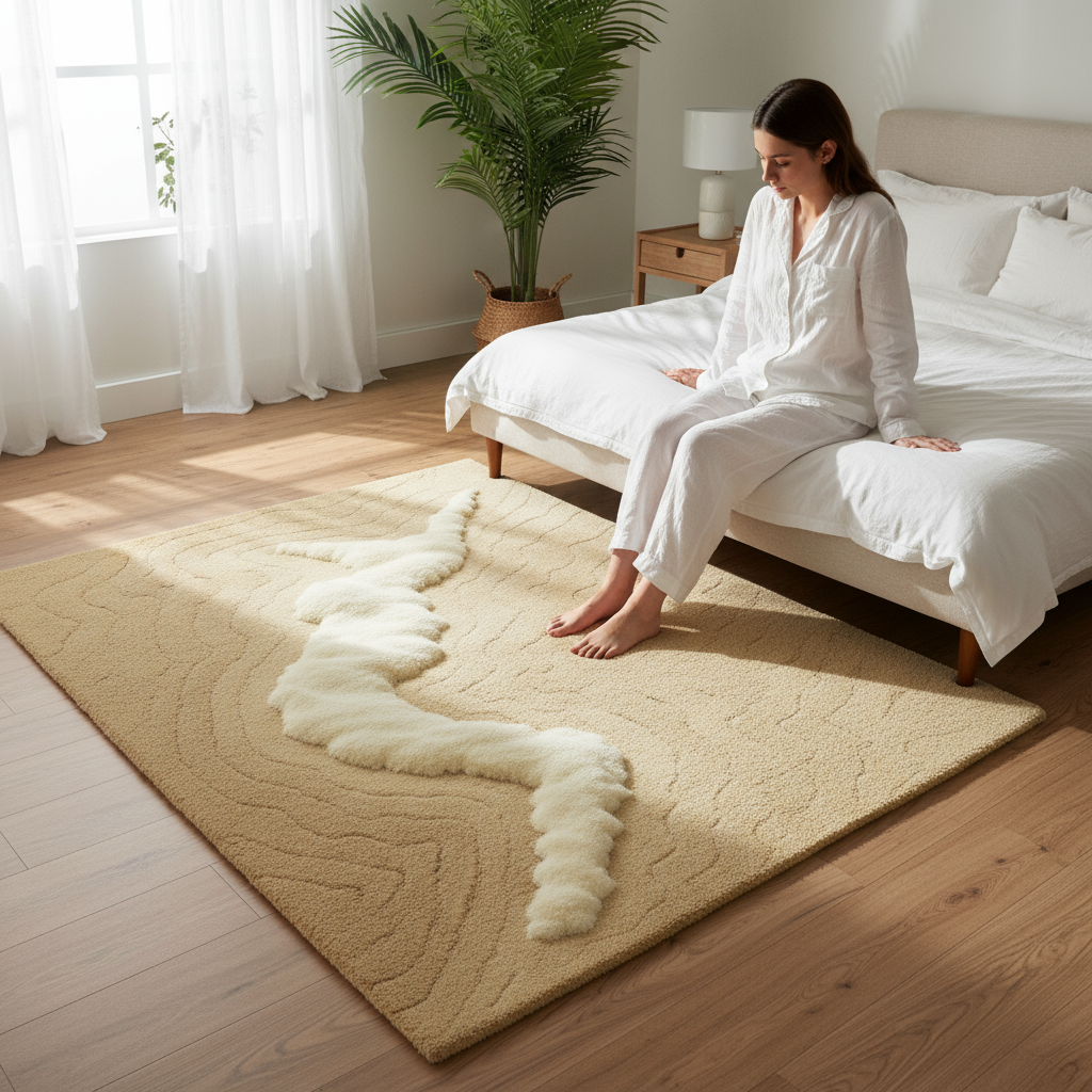Lifestyle scene of Cream Rug inside a sunlit interior, capturing coastal calm and simplicity by Rugoora