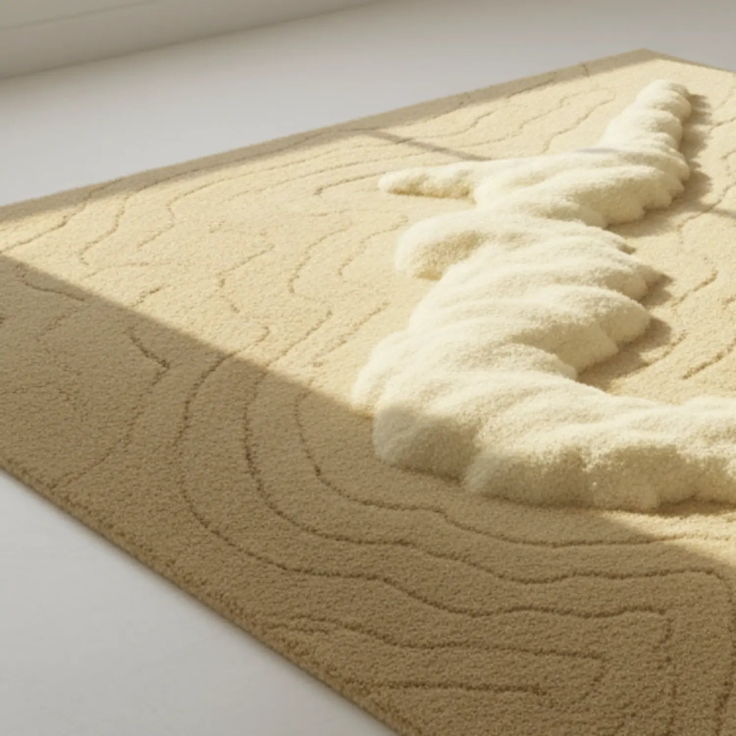 Modern home interior featuring Cream Rug in soft beige tone – a cozy and minimal accent by Rugoora