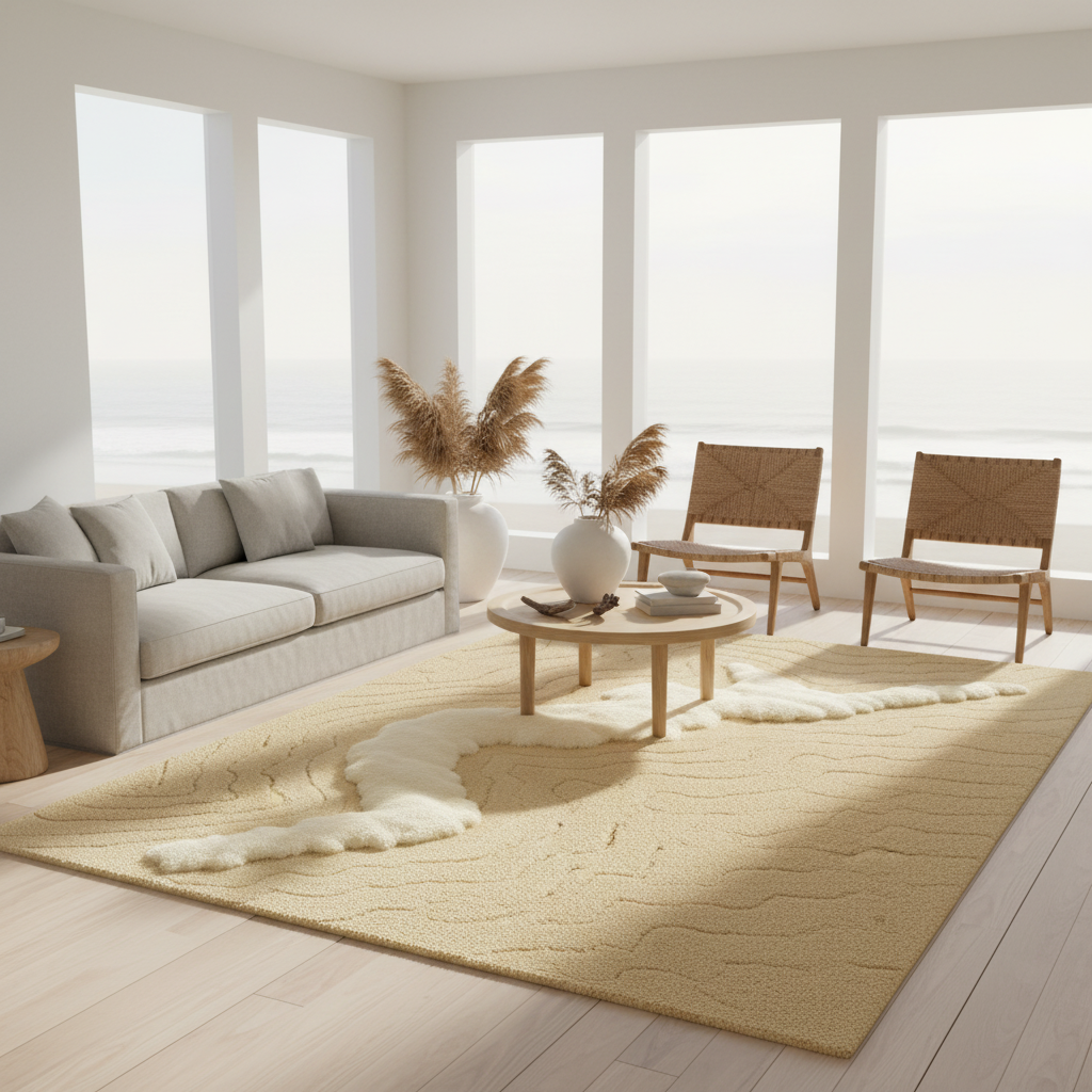 Premium handmade Cream Rug by Rugoora, crafted with coastal elegance and sun-warmed beige tones