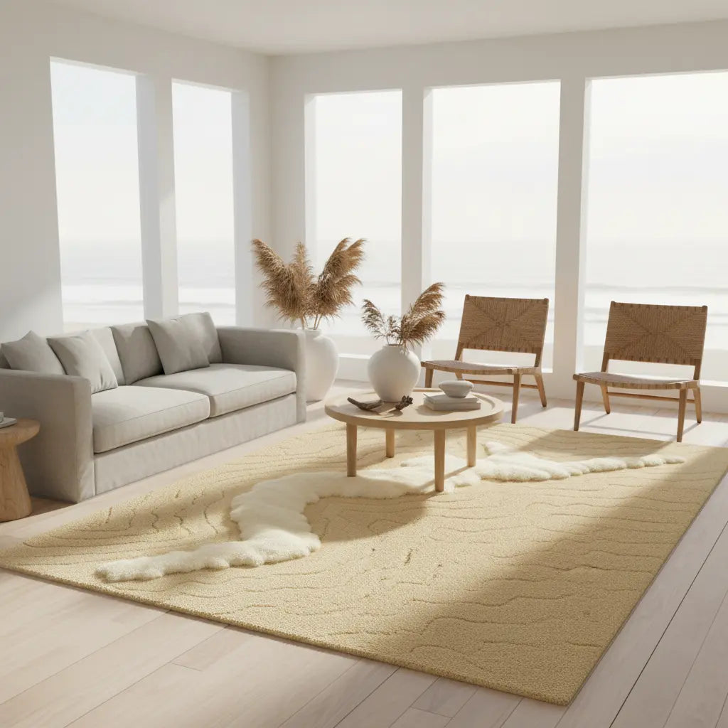 Premium handmade Cream Rug by Rugoora, crafted with coastal elegance and sun-warmed beige tones