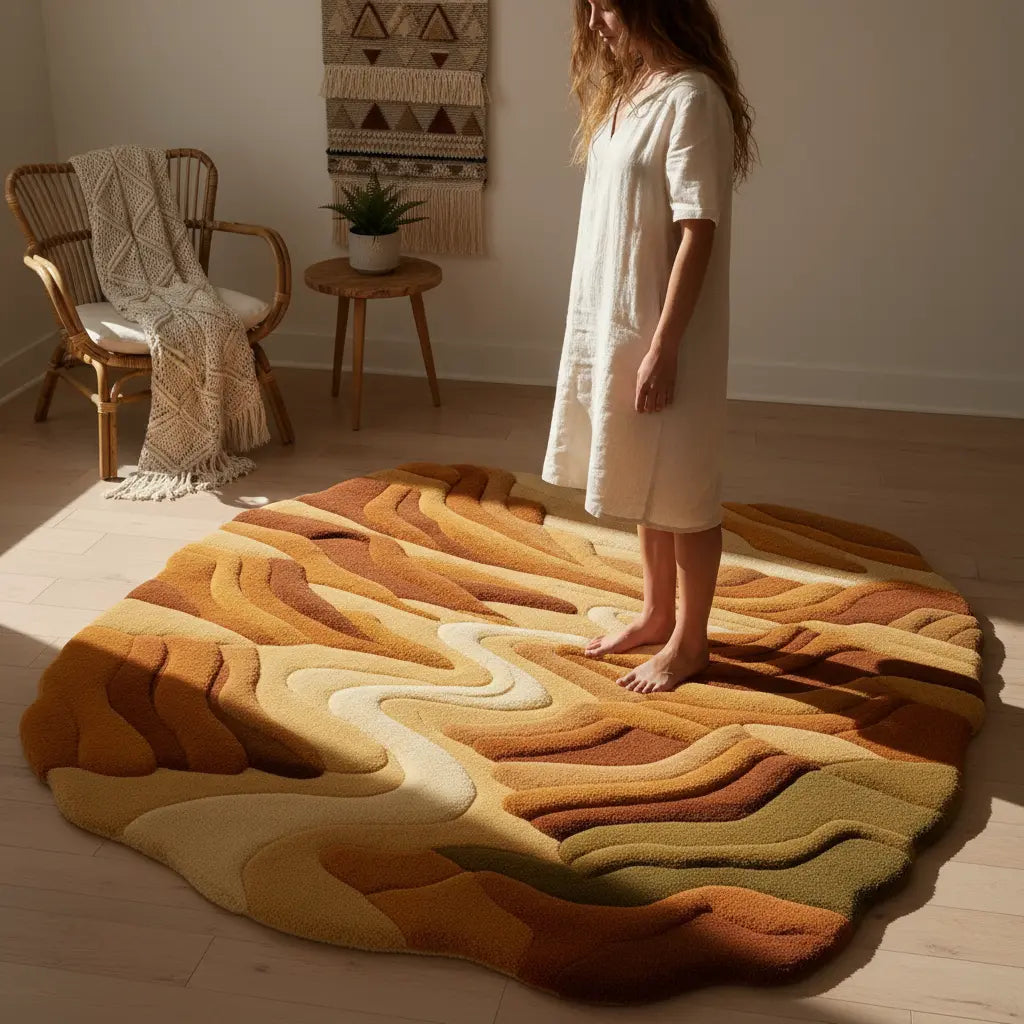 Handcrafted Desert Rug designed with soft sand-layer finish that evokes stillness and warmth, made by Rugoora