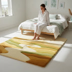 Lifestyle Scene - Scandinavian Bedroom 3D Modern home interior featuring Mirage Rug in soft desert tones with refined minimal warmth by Rugoora