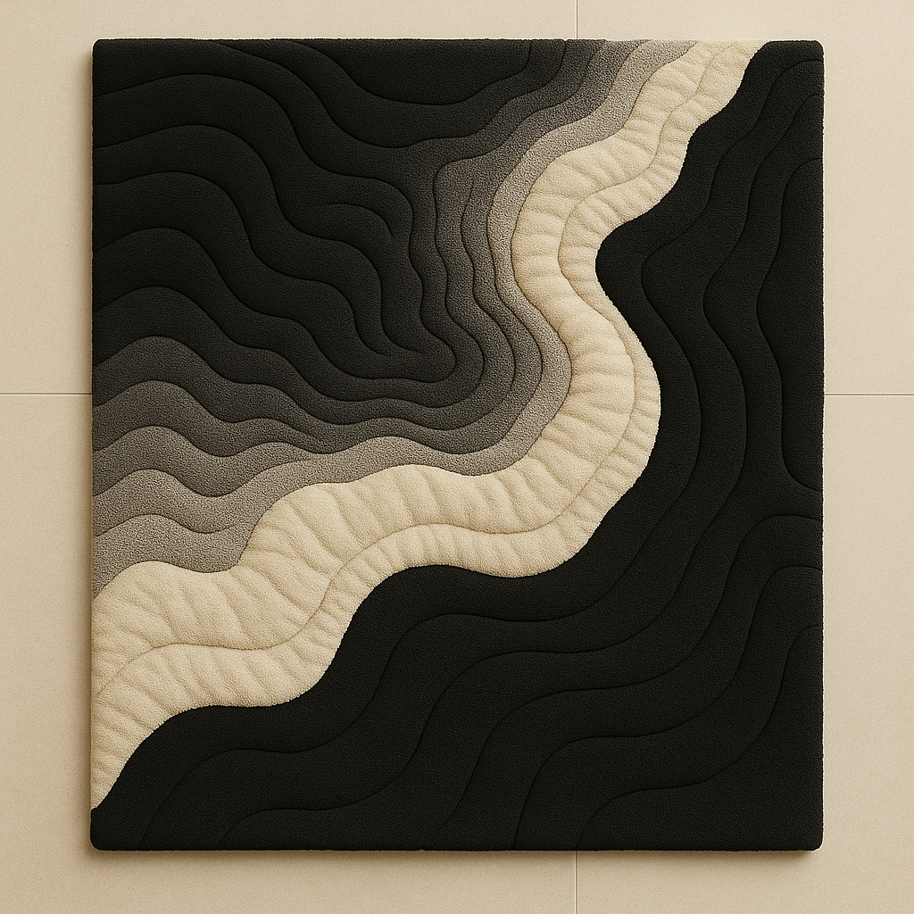 Mono Rug completing a cozy monochrome living space with minimalistic balance and modern comfort by Rugoora