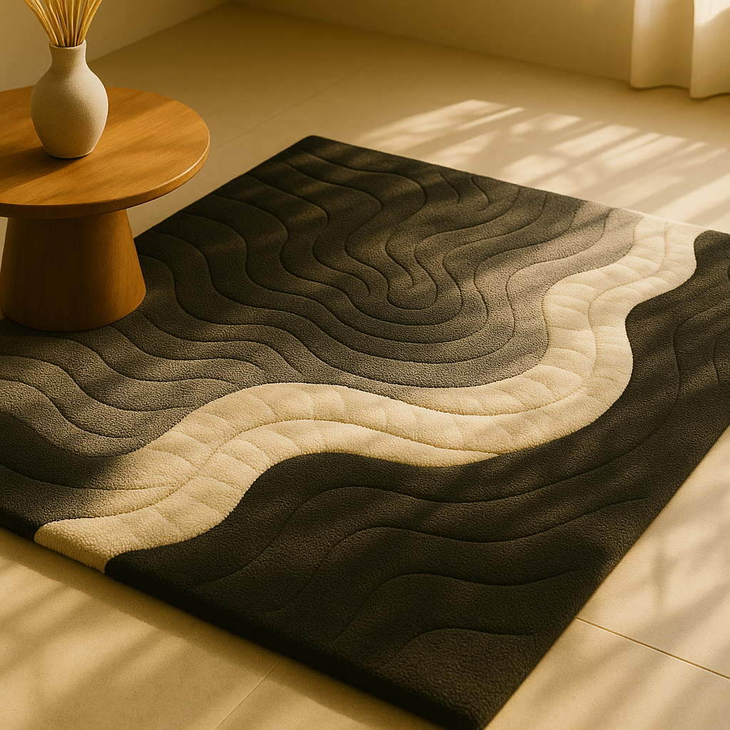 Lifestyle scene featuring Mono Rug in a calm modern interior emphasizing simplicity and soft textures by Rugoora