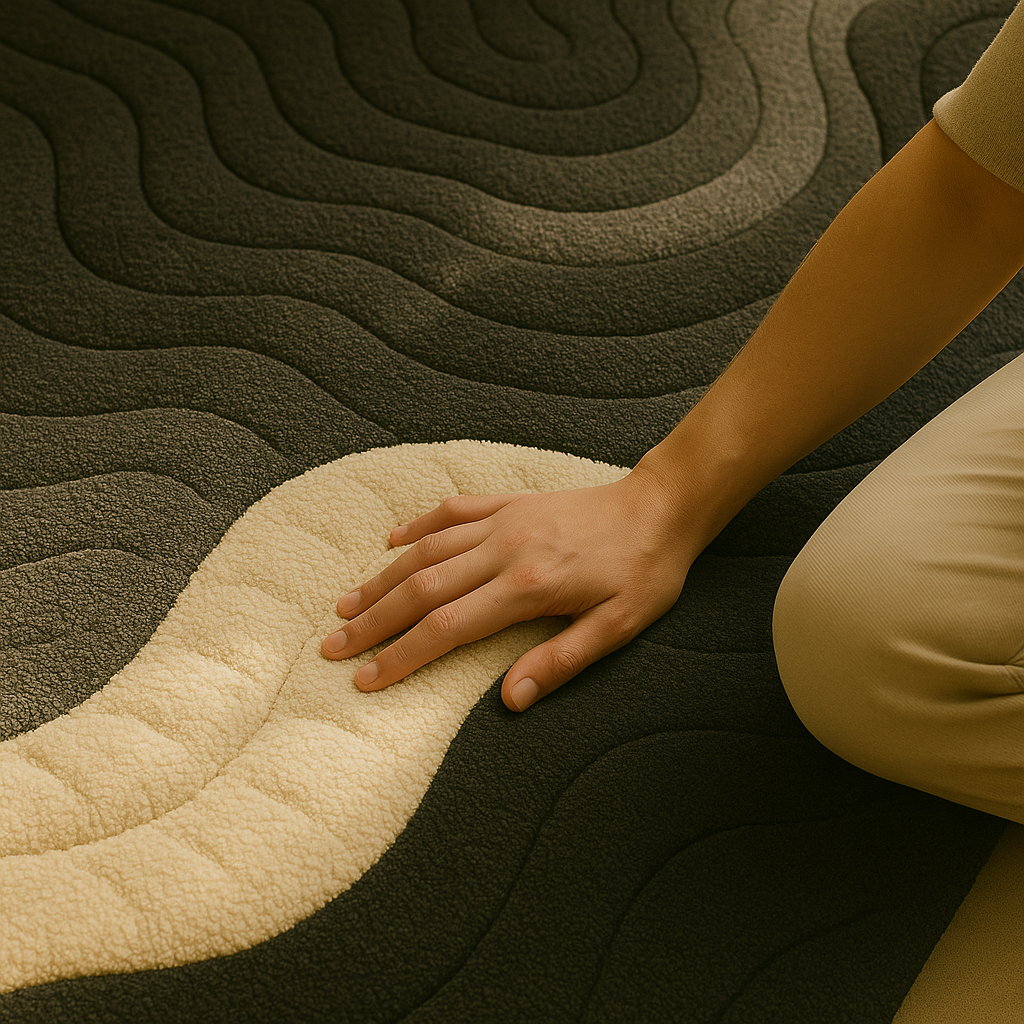 Modern home featuring Mono Rug with black-and-white tones and sculptural aesthetic calm by Rugoora