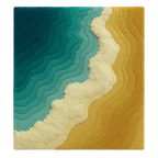 Pacific Rug – a luxury handcrafted rug inspired by the Pacific Ocean’s depth and tranquil blue tones, made by Rugoora.. Rug with wavy pattern transitioning from blue to beige on a white background