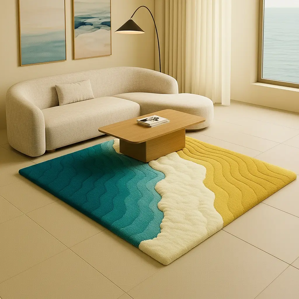 Handcrafted Pacific Rug featuring tropical summer hues and layered oceanic depth by Rugoora