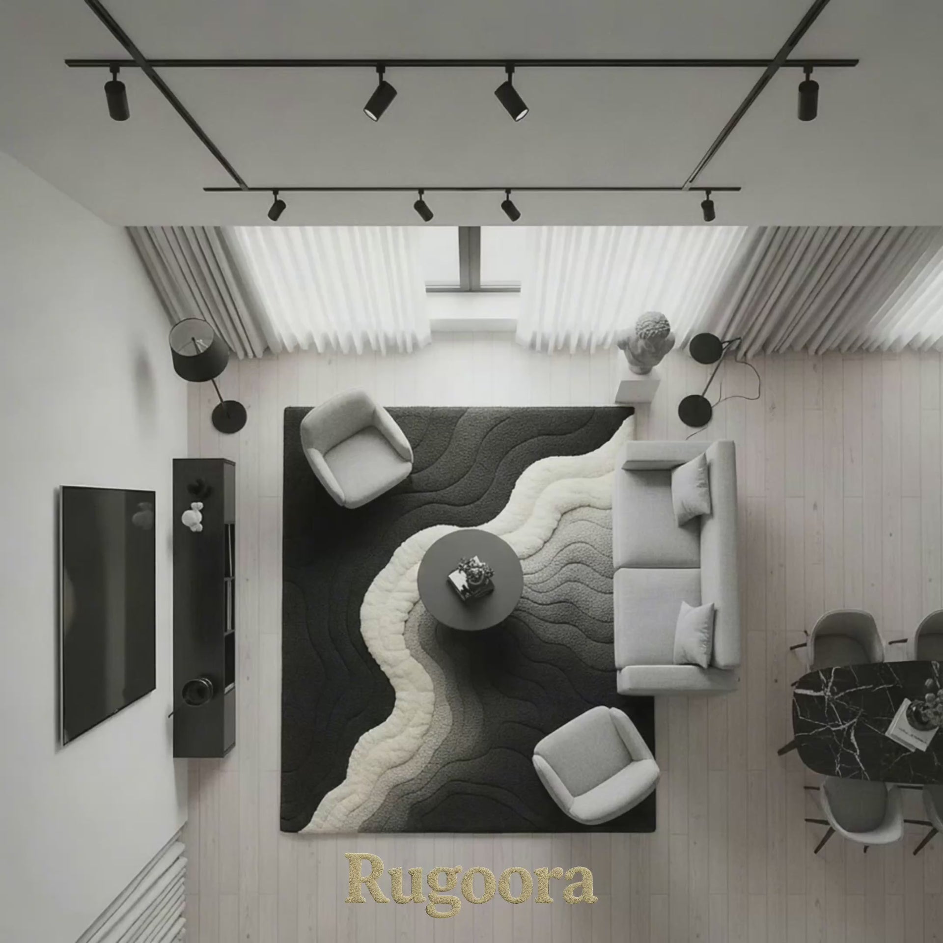 Mono Rug – Modern Monochrome 3D Wave Sculpted Rug