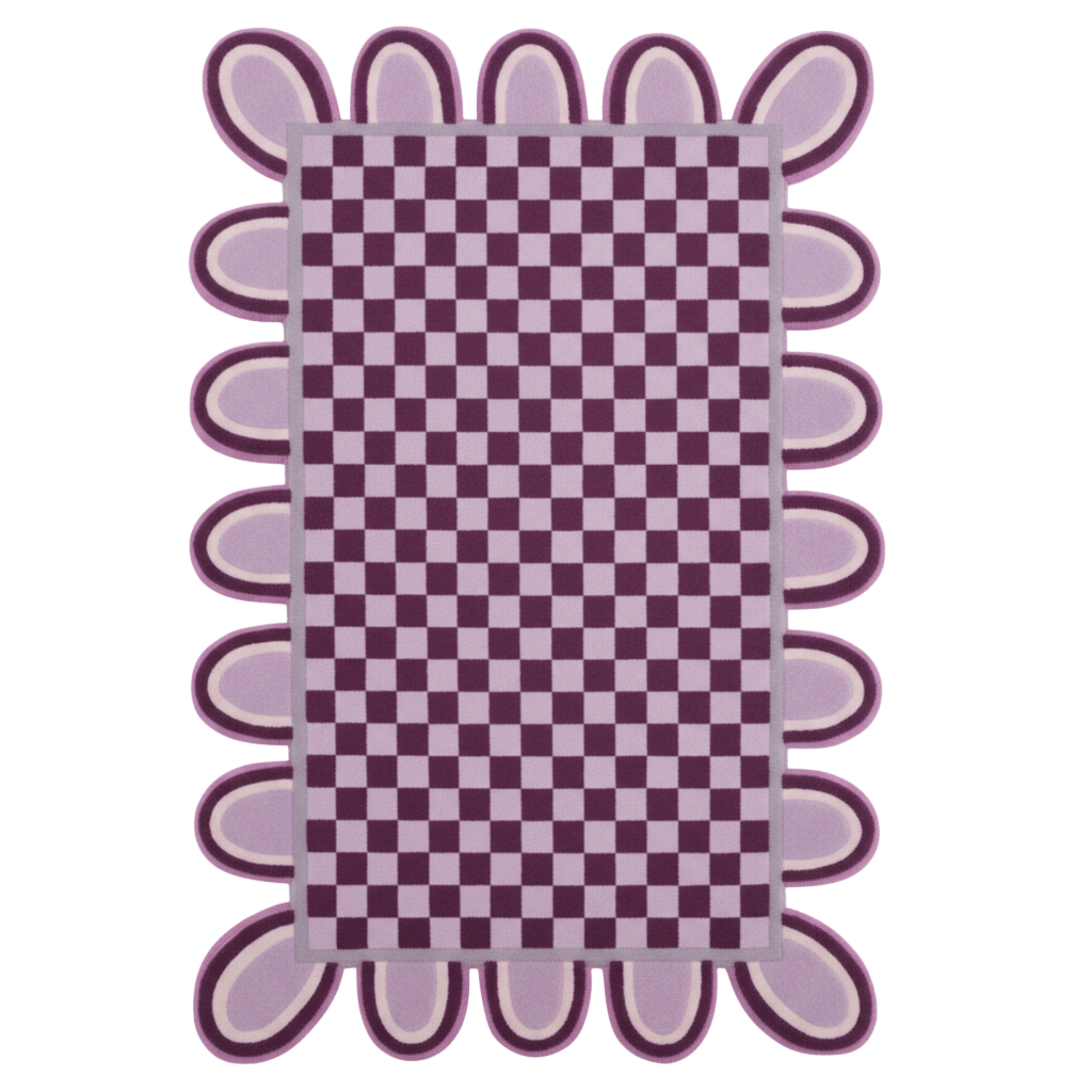 Pink Checkerboard Rug with Scalloped Border - Area Rug
