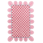Pink Checkerboard Rug with Scalloped Border - Area Rug