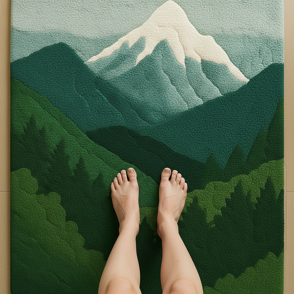 Alpine Rug Rugoora with hand-tufted rustic texture blending forest depth and artisanal warmth by Rugoora