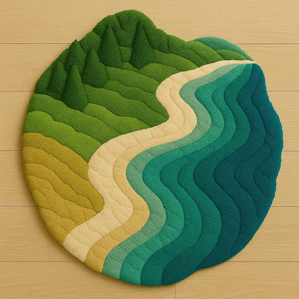 Coastal Rug Rugoora on wooden floor showing soft layered fibers and natural balance by Rugoora