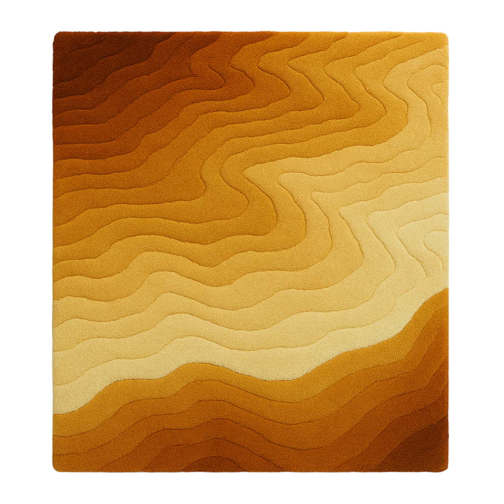 Sahara Rug – a luxury handcrafted rug inspired by sun-baked desert sands and warm terracotta layers, made by Rugoora. Rug with wavy, multicolored pattern