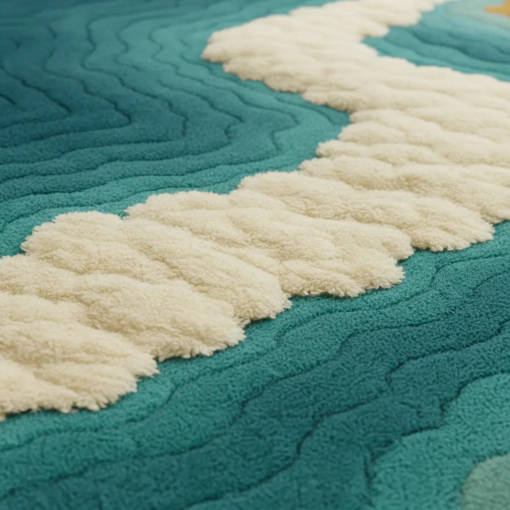 Artisan Shoreline Rug with hand-tufted wave texture and smooth coastal finish, crafted by Rugoora. Close-Up - Texture Detail