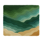 Summit rug with wavy pattern in green, blue, and beige. Summit Rug – a luxury handcrafted rug inspired by mountain ridges and elevated calm, made by Rugoora