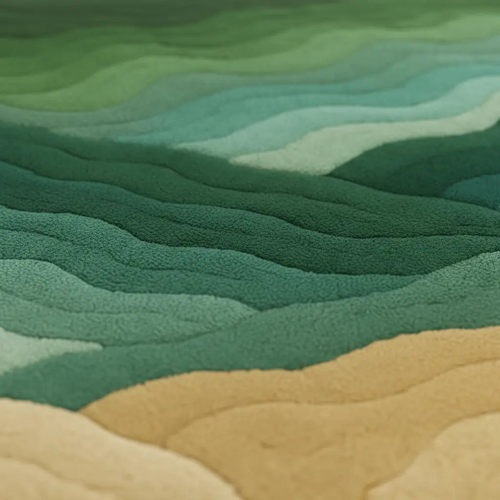 Close-Up - Mountain Contour Texture, Premium handmade Summit Rug by Rugoora featuring soft gray gradients that evoke serene mountain horizons